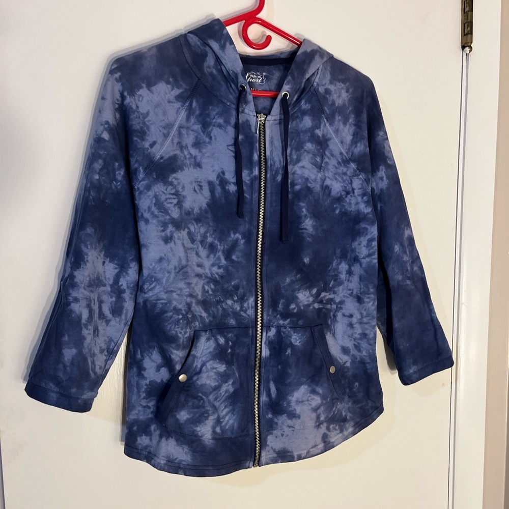 Style & Co. Sport Women's Tie-Dye Hoodie Jacket With Adjustable Sleeves Blue M